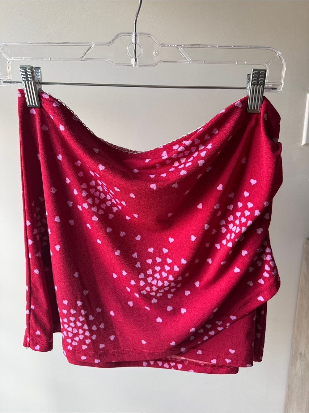Urban Outfitters Red Mini Skirt with Pink Heart Print